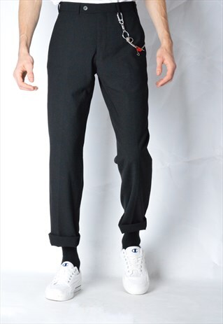 VINTAGE 90S BLACK MINIMALIST WOOL BLEND PANTS