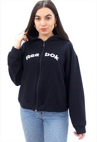 90'S RETRO NAVY ZIP-UP HOODIE