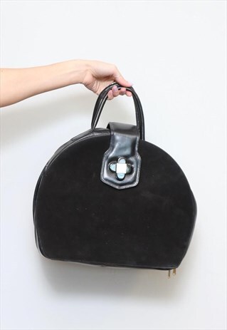 VINTAGE 1980'S LARGE BLACK SUEDETTE HANDBAG