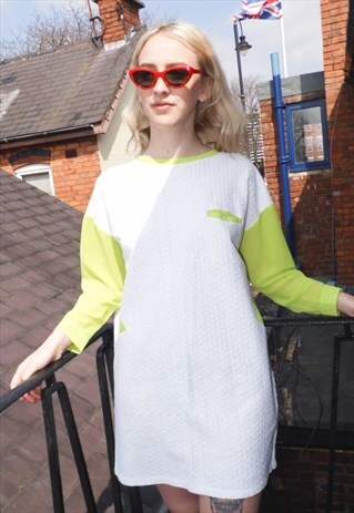 DRESS WHITE LIME GREEN YELLOW VIBRANT SUMMER MINI NEON