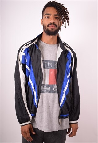 MENS VINTAGE TRACKSUIT TOP JACKET LARGE BLACK 90S