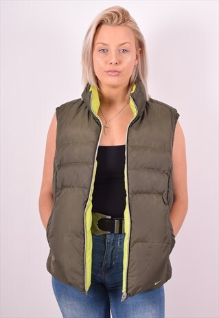 NIKE WOMENS VINTAGE REVERSIBLE PADDED GILET XL KHAKI 90S