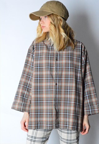 VINTAGE 90S GREY CHECK 3/4 SLEEVE SHIRT