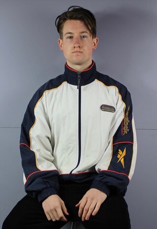VINTAGE REEBOK ATHLETIC DEPARTMENT WINDBREAKER JACKET IN WHI