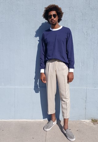 90S MINIMALIST RAYON SILK FEEL BEIGE PLEATED TROUSERS 30