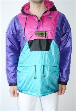 Vintage 80s Rare ADIDAS Trefoil 1/4 Zip Puffer Jacket