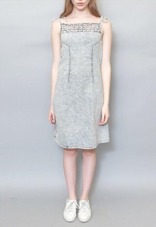 VINTAGE 1990'S GREY ACID WASH DENIM MINI DRESS