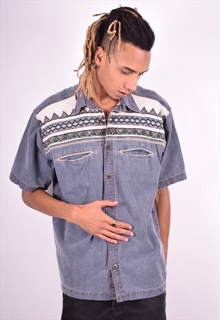 MENS VINTAGE DENIM SHIRT LARGE GREY 90'S