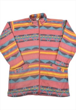 Vintage Fleece Jacket Retro Pattern Pink/Orange Ladies Small