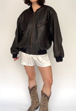 Vintage Brown Bomber Leather Jacket