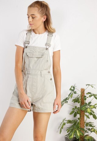 VINTAGE DENIM DUNGAREE SHORTS GREY Z856