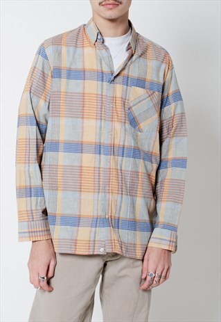 VINTAGE 90S CHECKERED SKATER LONG SLEEVE MEN SHIRT M
