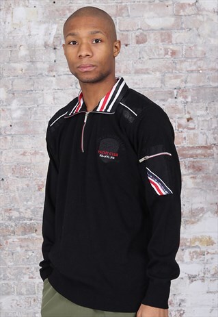 VINTAGE PAUL & SHARK YACHT CLUB LOGO 1/4 ZIP JUMPER BLACK