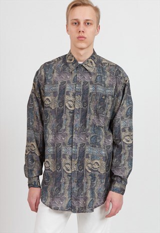 VINTAGE PURPLE BLUE LONG SLEEVE SILK SHIRT