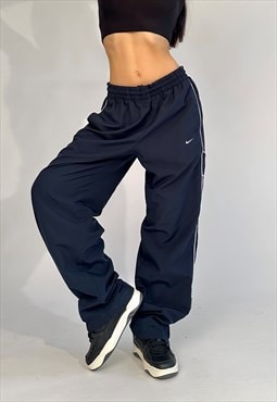 Vintage 00s Nike Swoosh Embroidered Navy Track Pants Joggers