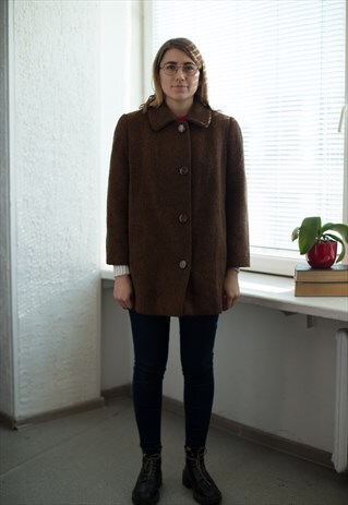 VINTAGE 80'S BROWN WINTER WOOL COAT