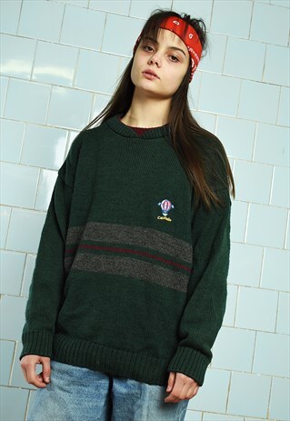 VINTAGE 80S DADS KNIT JUMPER PULLOVER GREEN