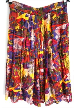 Vintage Fall Maroon Floral Flower Skirts Midi High waist