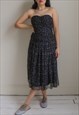 VINTAGE 80S STRAPLESS CHIFFON DRESS IN BLACK POLKA DOT PRINT