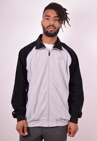KAPPA MENS VINTAGE FLEECE TRACKSUIT TOP JACKET XL GREY 90S