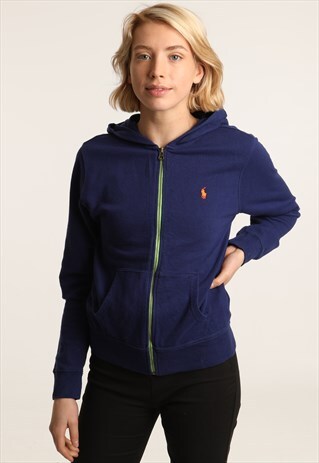 VINTAGE RALPH LAUREN EMBROIDERED LOGO ZIPPED HOODIE