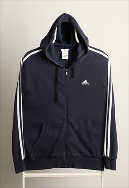 Vintage Adidas Hooded Zip up Logo Sweatshirt Black Size M