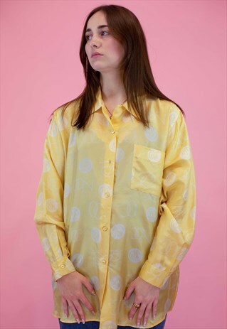 VINTAGE SUBTLE PRINT BLOUSE IN LEMON YELLOW