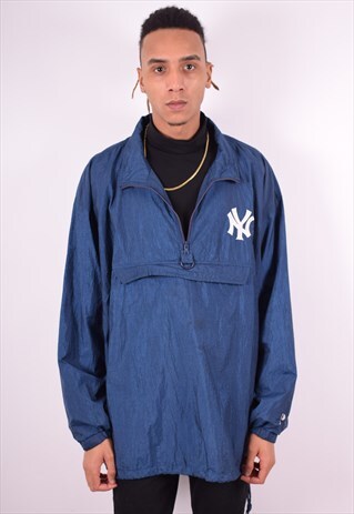 MENS VINTAGE NY YANKEES PULLOVER JACKET XXL BLUE 90'S