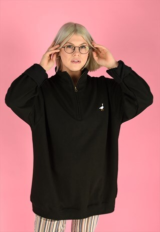 G&G UNISEX BLACK 1/4 ZIP GOOSE SWEAT