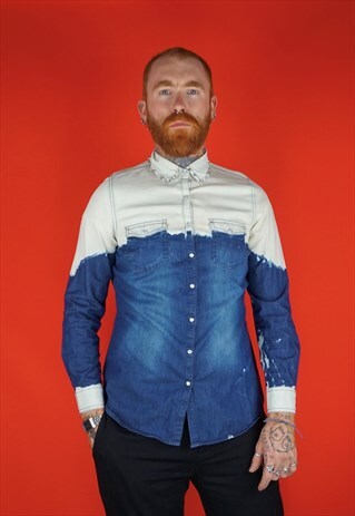 CUSTOMISED STUDDED VINTAGE DIP DYE DENIM SHIRT