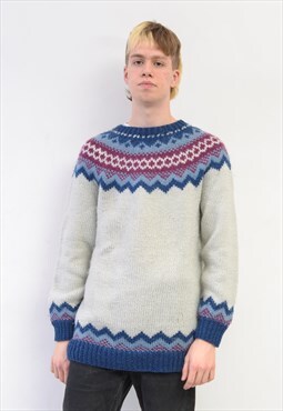 Handmade Icelandic Men's L Wool Jumper Pullover Sweater Knit