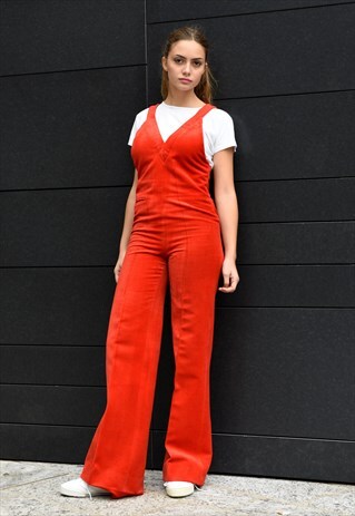 VINTAGE 1970'S CORDUROY DUNGAREE RED