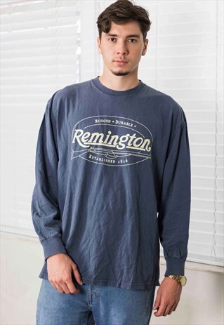 VINTAGE REMINGTON LONG SLEEVE T-SHIRT LOGO 90S L 10.9