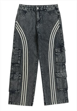 Utility jean striped cargo pants cyber punk denim joggers