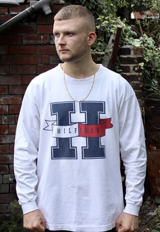 VINTAGE TOMMY HILFIGER JEANS SPELL OUT LONG SLEEVE T-SHIRT L
