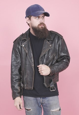 VINTAGE LEATHER BIKER JACKET /R13038