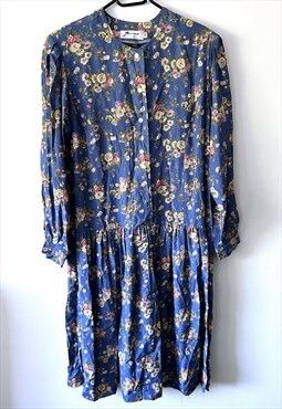 Garden Flowers Blue Summer Dress Large