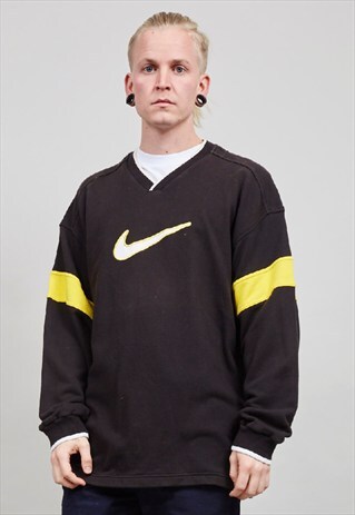 VINTAGE 90'S NIKE OVERSIZED YELLOW BLACK & WHITE SWEATSHIRT