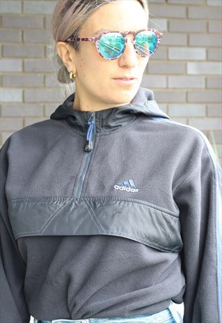VINTAGE 1990S ADIDAS QUARTER ZIP GREY FLEECE