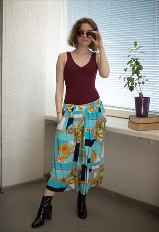 VINTAGE 80'S MIDI MULTICOLOR PATTERNED SKIRT