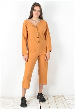 Women 90's L Overall Cotton Wide Leg Orange Jumpsuit Summer