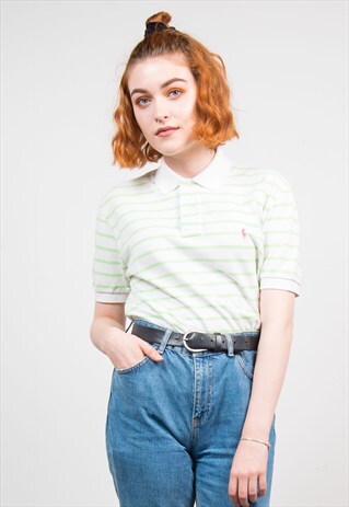 VINTAGE 90'S RALPH LAUREN GREEN STRIPE POLO T - SHIRT