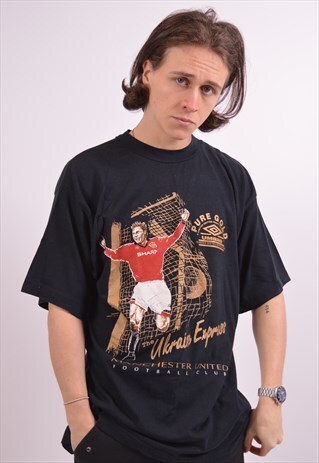 VINTAGE UMBRO MANCHESTER UNITED T-SHIRT TOP BLACK