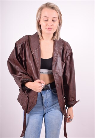 WOMENS VINTAGE LEATHER JACKET MEDIUM BROWN 90'S