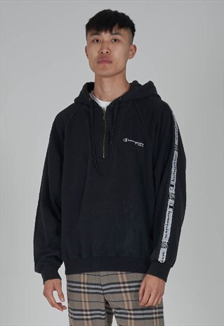 VINTAGE 90'S BLACK CHAMPION LOGO THREE QUARTER ZIP HOODIE