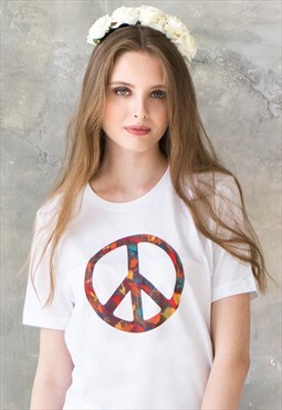 Peace Sign T Shirt Festival Rainbow Tie Dye Boho Tee Women