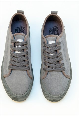 WALK IN PITAS CHUNKY GREY SUEDE SKATE SHOES FOR WOMEN