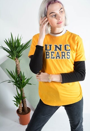 VINTAGE CHAMPION T-SHIRT IN YELLOW WITH GRAPHIC PRINT.