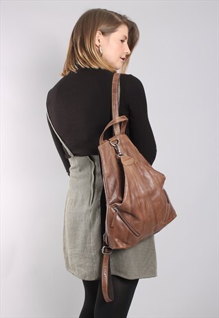 VINTAGE 90S BROWN SOFT LEATHER BACKPACK RUCKSACK