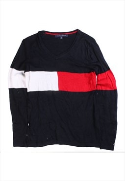 Tommy  Knitted V Neck Striped Jumper / Sweater XSmall Black